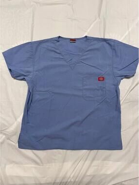 Dickies Light Blue Scrub Top V-Neck Short Sleeve Size Small - See Measurements -